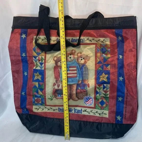 Teddy Bear Tote Bag Heavyweight Teacher Whimsical Black Red - Picture 3 of 3